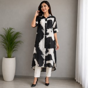 Black & White Long Georgette Shirt