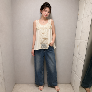 Off White Lace Work Cotton Top