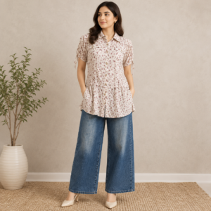 White Floral Cotton Long Shirt