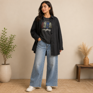 Black Cotton Oversized Shirt