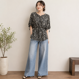 Black Floral Frock Style Top