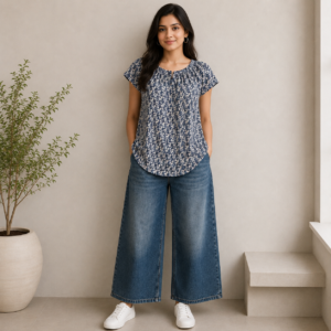 Blue White Print Sleeveless Top