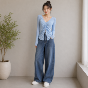 Sky Blue Ruched Top