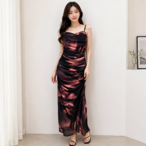 Pink Black Sleeveless Long Party Dress