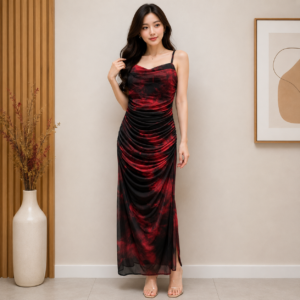 Red Black Long Party Dress