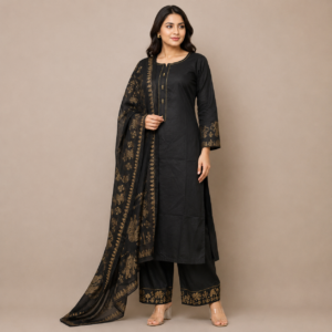 Black Suit with Gold Design Dupatta