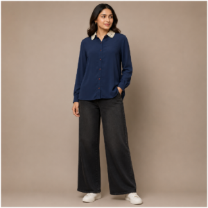 Blue Shirt with White Collar