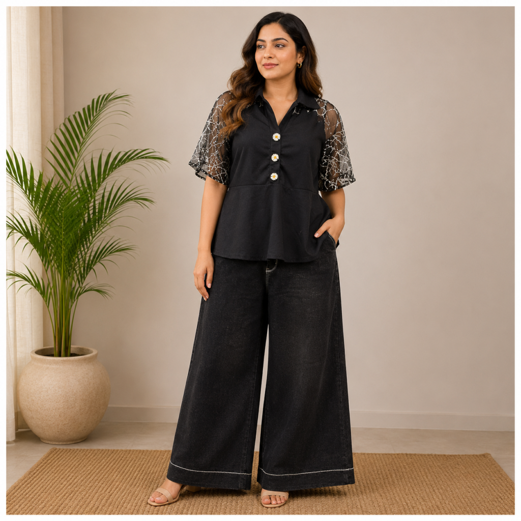 Black Designer Shirt Style Top