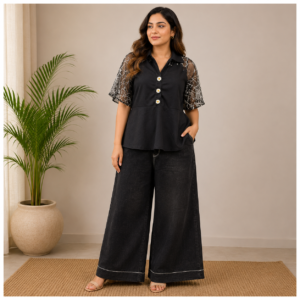 Black Designer Shirt Style Top