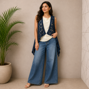 White Top with Blue Shrug